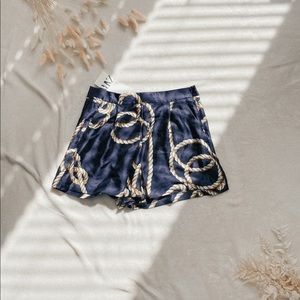 NWT Zara Knot Print Bermuda Blue Gold Shorts